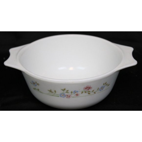 Vtg Pyrex England Cinderella Casserole Dish Handle Bowl Flowers Forget Me Nots - Picture 2 of 9